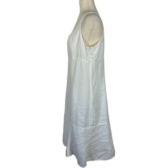 Lauren Ralph Lauren Dress Women Size 14 White Linen High Waist Sleeveless Ruffle - Picture 2 of 13